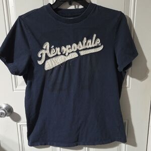 Aeropostale Dark Blue Men's Tee with White Logo